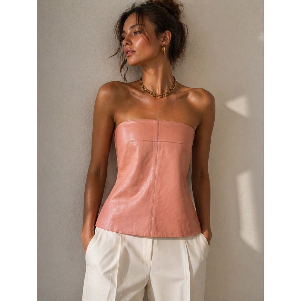 McQ Alexander McQueen Pink Leather Strapless Tube Top IT 38 US 2 edgy Luxury